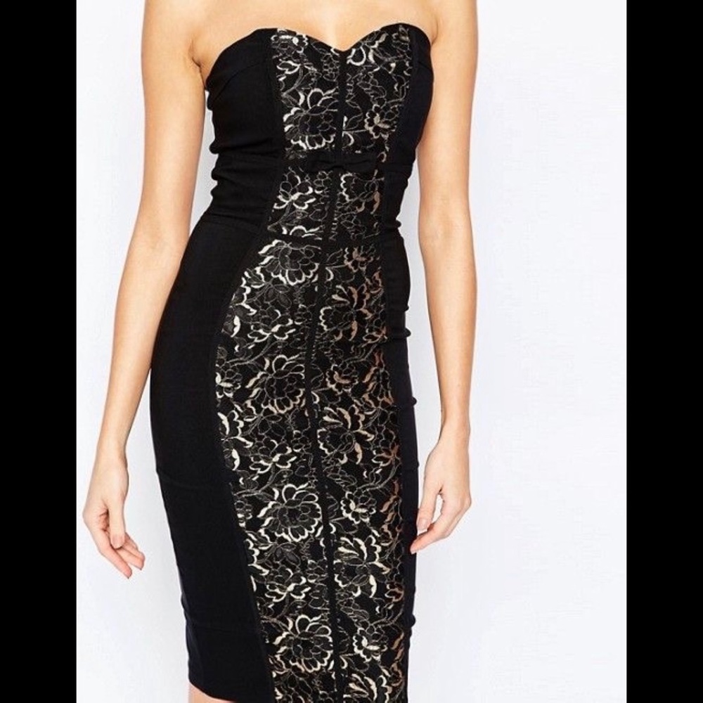 Paper Dolls Bandeau Midi Dress with Lace Panel
